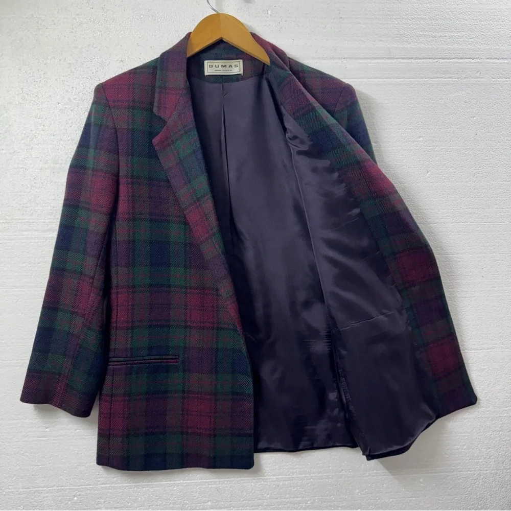 Vintage Dumas Wool Plaid Blazer Burgundy Green Tartan Jacket large Academia - Picture 5 of 11